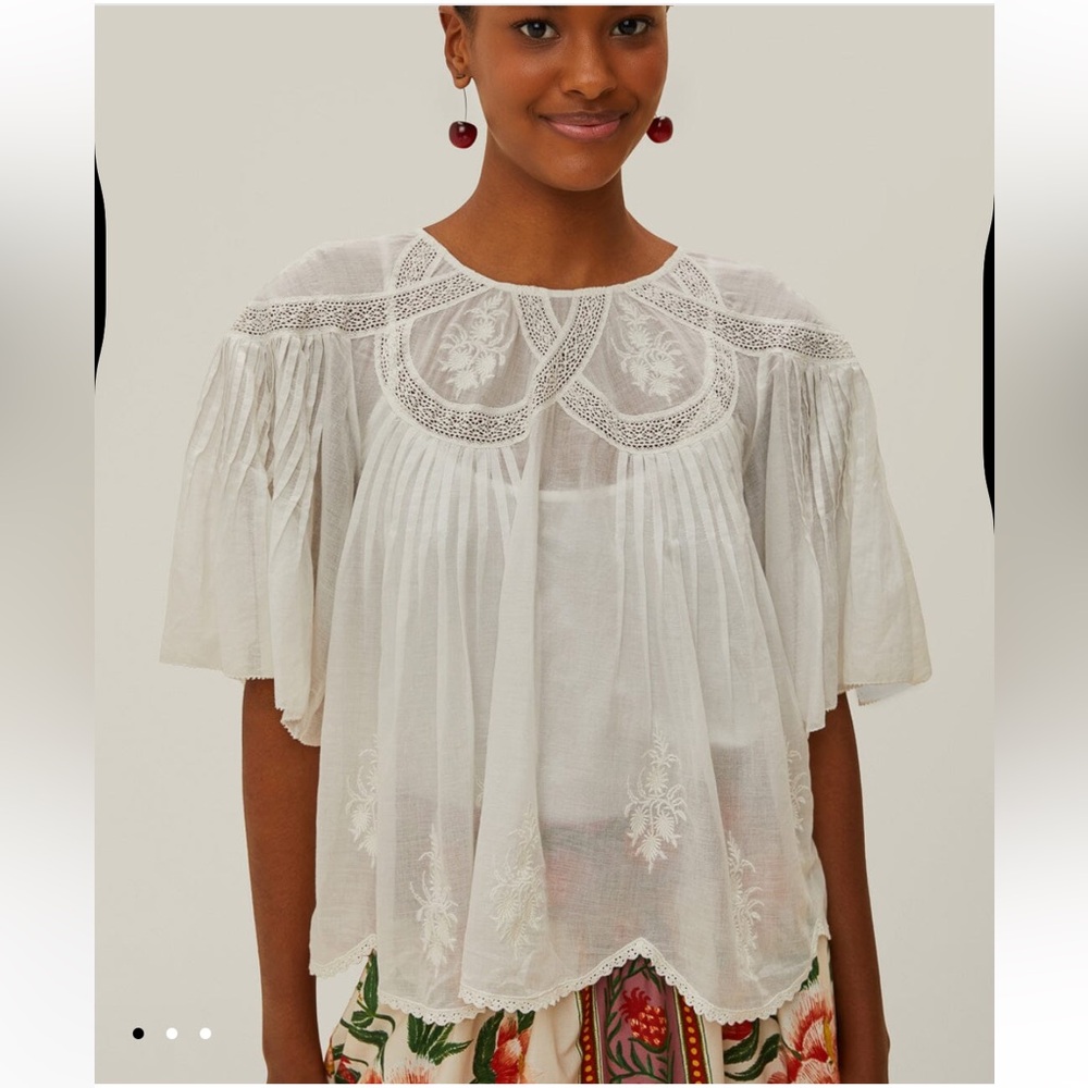 Farm Rio Short-Sleeve Cotton Embroidered Swing Blouse - Picture 2 of 8